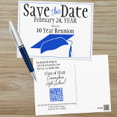 Klasse Wiedersehen Save the Date Blue Grad QR-Code Postkarte