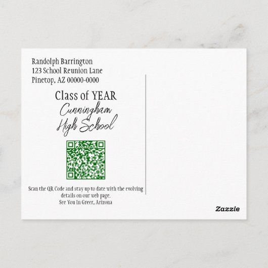 Klasse Wiedersehen Save the Date Green Grad QR-Cod Postkarte (Rückseite)