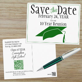 Klasse Wiedersehen Save the Date Green Grad QR-Cod Postkarte
