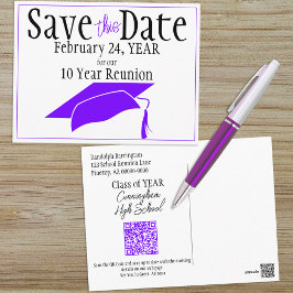 Klasse Wiedersehen Save the Date Lila QR-Code Postkarte