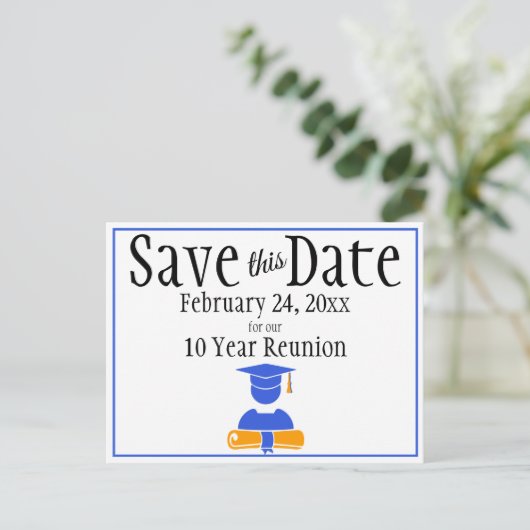 Klasse Wiedersehen Save the Date Minimalistisch Bl Postkarte (Stehend Vorderseite)