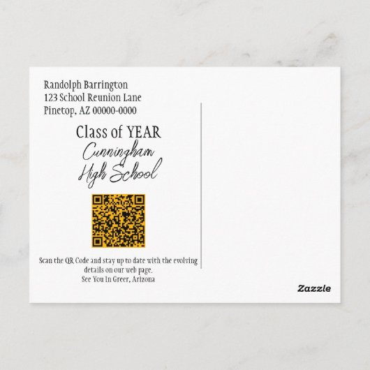 Klasse Wiedersehen Save the Date Orange Cap QR Cod Postkarte (Rückseite)