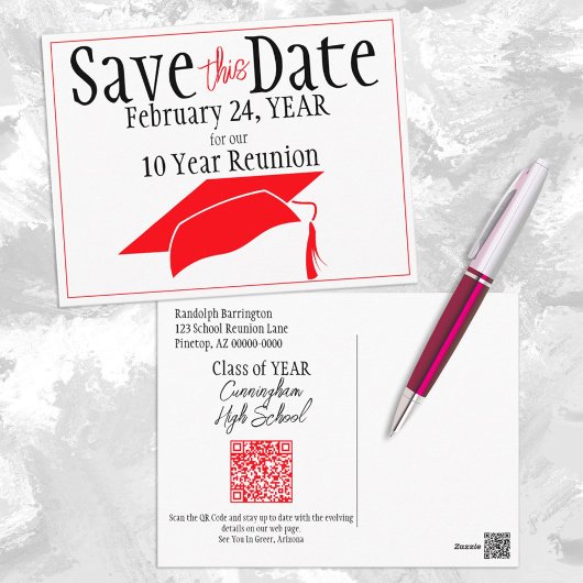 Klasse Wiedersehen Save the Date Red Grad QR-Code Postkarte