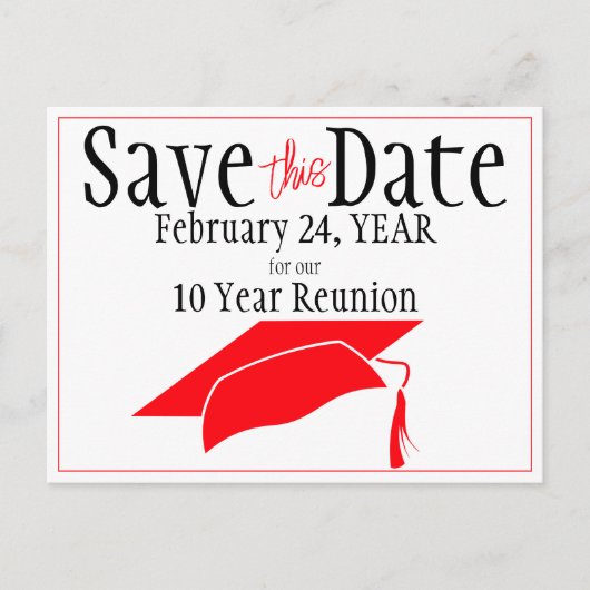 Klasse Wiedersehen Save the Date Red Grad QR-Code Postkarte (Vorderseite)