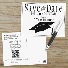 Klasse Wiedersehen Save the Date Schwarz-weißer QR Postkarte
