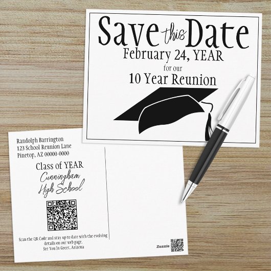 Klasse Wiedersehen Save the Date Schwarz-weißer QR Postkarte