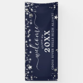 Klasse Wiedersehen Welcome Navy Blue Silver Stars Banner (Vertikal)