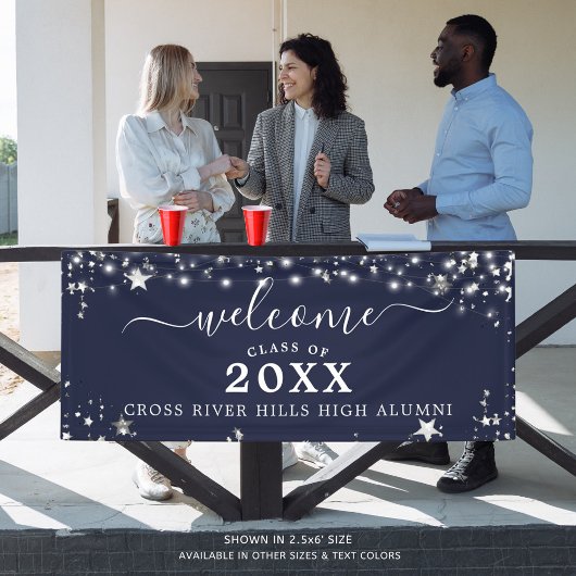 Klasse Wiedersehen Welcome Navy Blue Silver Stars Banner
