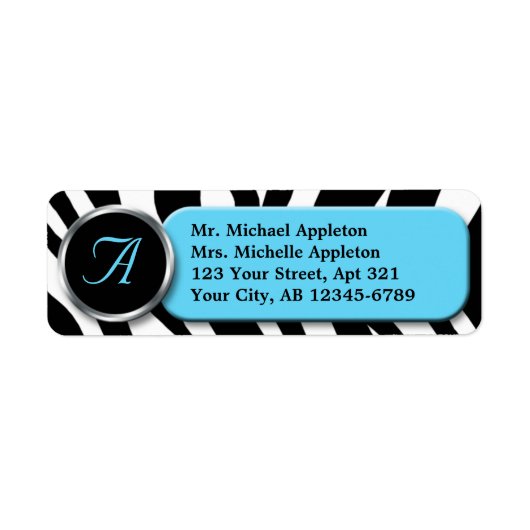 Klasse Zebra Print Aqua Monogram Address Labels (Vorne)