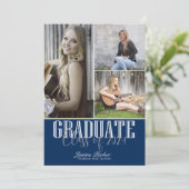 Klasse zum Hinzufügen von vier Fotos Blue Abschlus Ankündigung (Stehend Vorderseite)