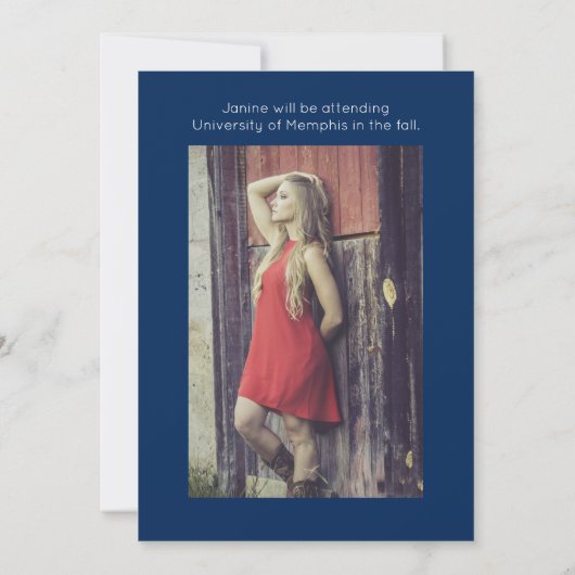 Klasse zum Hinzufügen von vier Fotos Blue Abschlus Ankündigung (Rückseite)