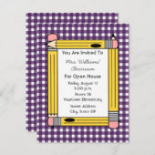 Klassen-offenes Haus: Gelbe Bleistifte, lila Einladung (Vorne/Hinten)