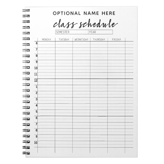 Klassenfahrplan für das Semester - Schwarzweiß Notizblock (Vorderseite)