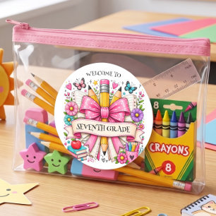 Klassenfahrt Willkommen Retro Bleistift Runder Aufkleber