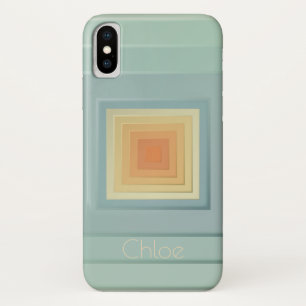 Klassengeometrische Quadrate (hellblau und gelb) iPhone X Hülle