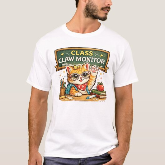 Klassenklaue Monitor Katze Design T-Shirt (Vorderseite)
