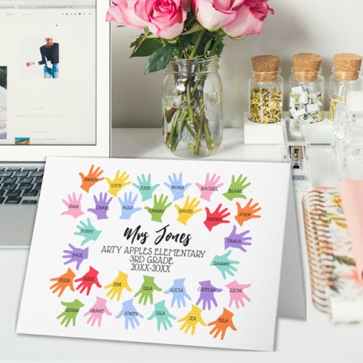 Klassennamen Lehrer Hand Druck Dankeschön Wort Kun Karte