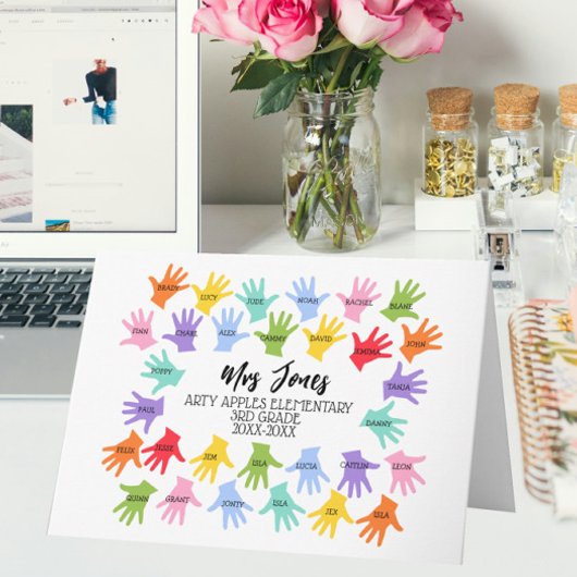 Klassennamen Lehrer Hand Druck Dankeschön Wort Kun Karte