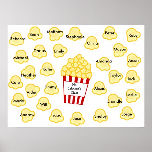 Klassennamen Popcorn Lehrer Poster - Passt 30 Name (Vorne)