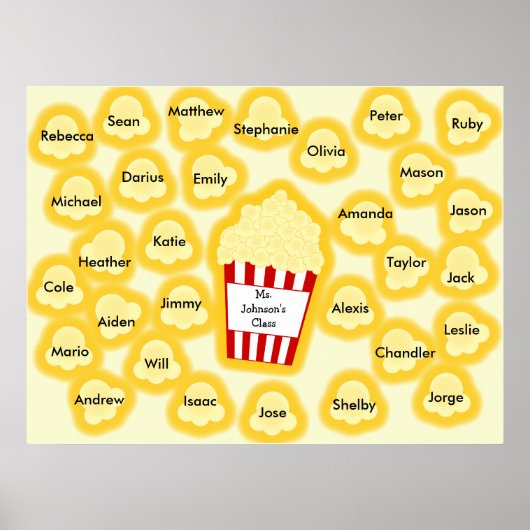 Klassennamen Popcorn Lehrer Poster - Passt 30 Name (Vorne)