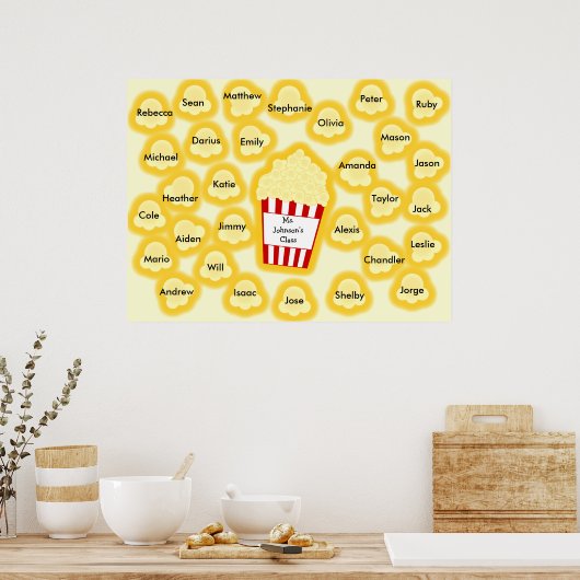Klassennamen Popcorn Lehrer Poster - Passt 30 Name (Küche)