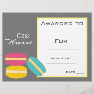 Klassenprämie niedliches Macaron-Kinderzertifikat