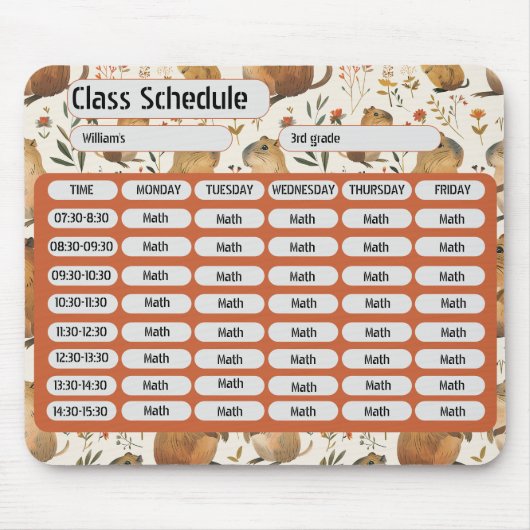 Klassenschema für Wasserfarben Capybara Muster 202 Mousepad (Vorne)