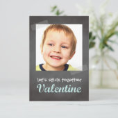 Klassenvalentiner-Austauschschalkboard Foto blau Einladung (Stehend Vorderseite)