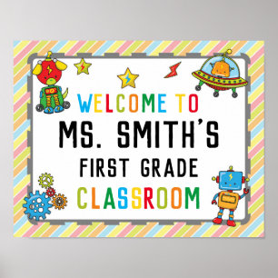 Klassenzimmer Begrüßung im Thema Roboter Poster