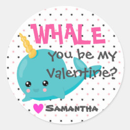 Klassenzimmer Narwhal Valentine "Whale you be mine Runder Aufkleber
