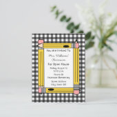 Klassenzimmer-offenes Haus: Gelbe Bleistifte, Einladung (Stehend Vorderseite)