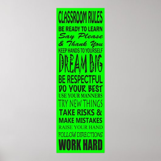 Klassenzimmer Regeln Poster (Lime Green), 12" x 36 (Vorne)