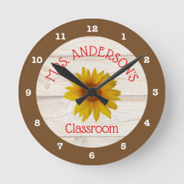 Klassenzimmer Rustic Daisy Teacher Runde Wanduhr