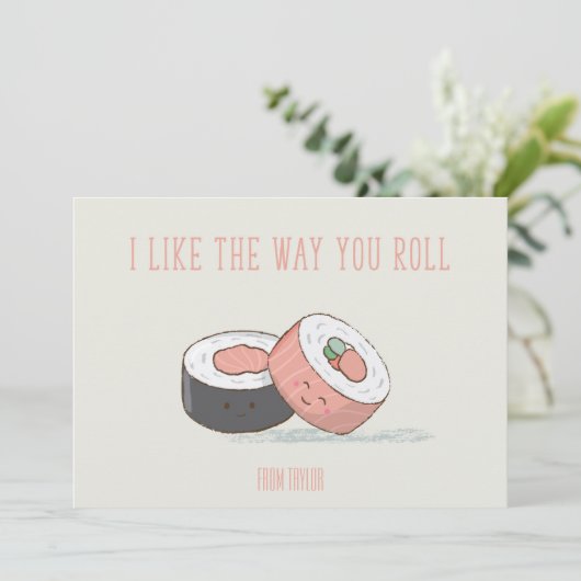 Klassenzimmer Valentine Sushi Roll Card Einladung (Stehend Vorderseite)