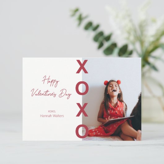 Klassenzimmer Valentines Red XOXO Fotokarte Dankeskarte (Stehend Vorderseite)