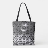 KLASSIC GRAU SCHWARZ-WEISS DAMASK GEMSTONE MONOGRA TASCHE (Rückseite)
