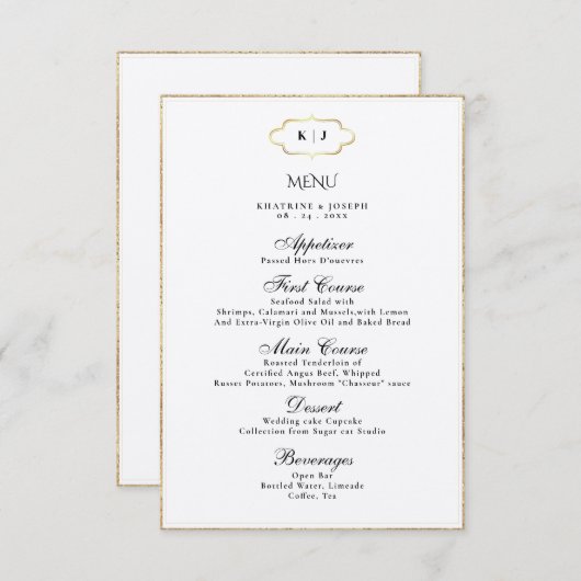KLASSIC MONOGRAM ROMANTIC CALLIGRAPHY WEDY MENU BEGLEITKARTE (Vorne/Hinten)