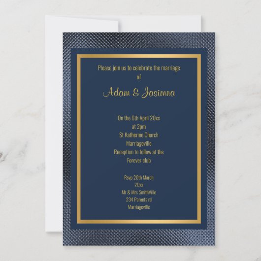 KLASSIC NAVY GOLD LAYERED EMBOSSED WEDD EINLADUNG (Vorderseite)
