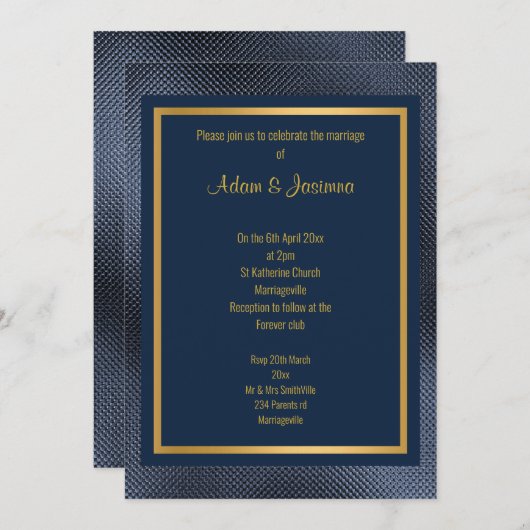 KLASSIC NAVY GOLD LAYERED EMBOSSED WEDD EINLADUNG (Vorne/Hinten)