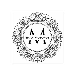 KLASSIC VERZIERT MANDALA CUSTOM MONOGRAM WEDD GUMMISTEMPEL