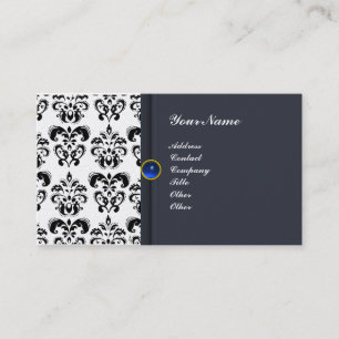 KLASSIGES DAMAST-MONOGRAMM blauer Saphir-Perle Visitenkarte
