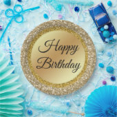 Klassik-Drehbuch Geburtstag, Goldener Glitzer Pappteller (Party)