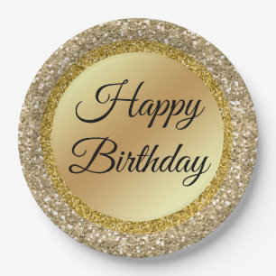 Klassik-Drehbuch Geburtstag, Goldener Glitzer Pappteller