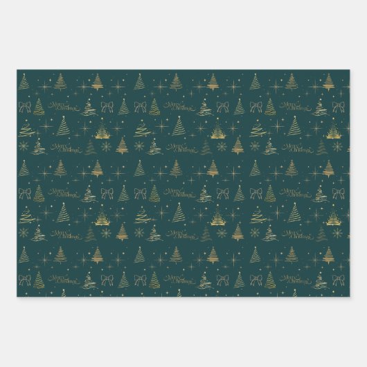 Klassik mit eleganten Gold Weihnachtsbaumdoodles Geschenkpapier Set (Vorderseite 2)