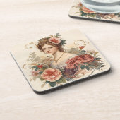Klassik, schöne Obelfrau mit Rose Getränkeuntersetzer (Linke Seite)