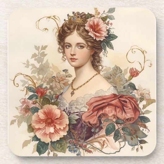 Klassik, schöne Obelfrau mit Rose Getränkeuntersetzer (Vorderseite)