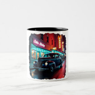 Klassiker aus den 1940er Jahren unter Neonlichtern Zweifarbige Tasse
