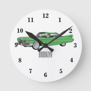Klassiker Auto 1959 Cartoon-Illustration Runde Wanduhr