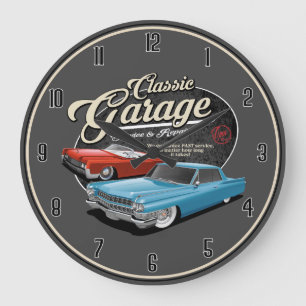 Klassiker-Garage für Autos der 60er Jahre Große Uh Wanduhr