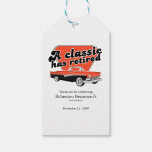 Klassiker hat Rotes Auto Ruhestandsparty in den Ru Geschenkanhänger